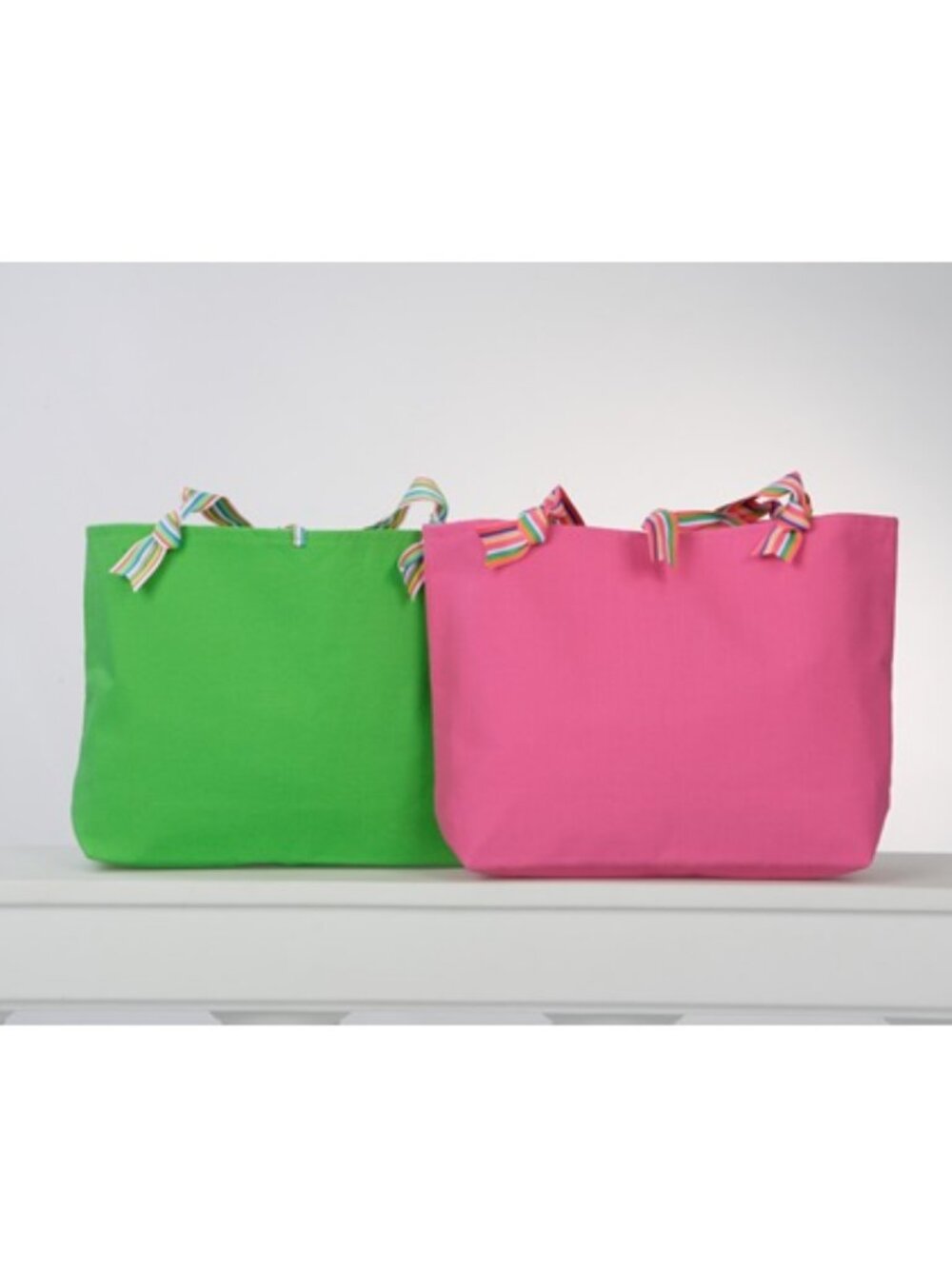 Bright Canvas Ribbon Tote, Pick Lime or Hot Pink, New